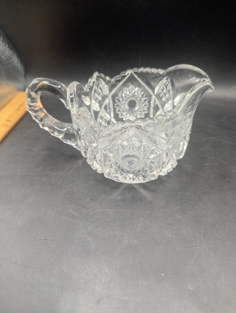 VINTAGE EAPG ELEGANT GROUND AND CUT BOTTOM HOBSTAR CLEAR GLASS CREAMER